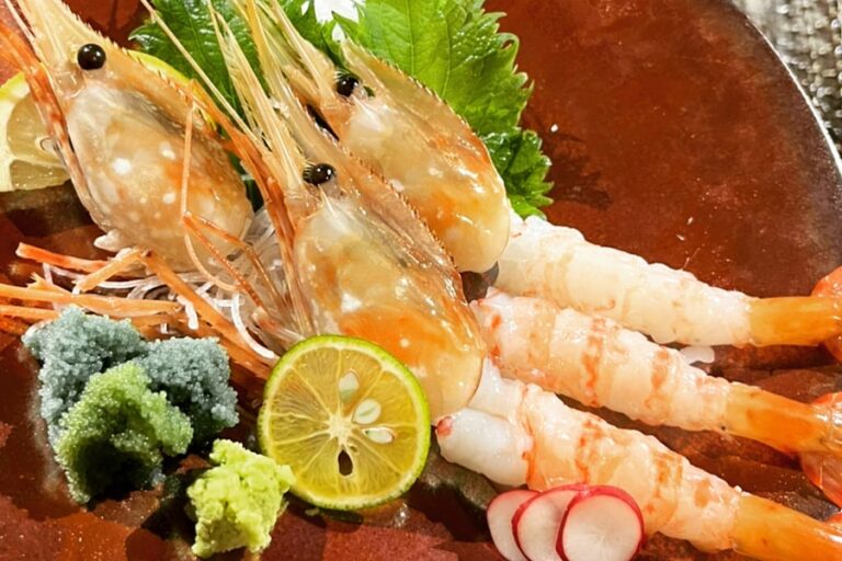 Button shrimp sashimi