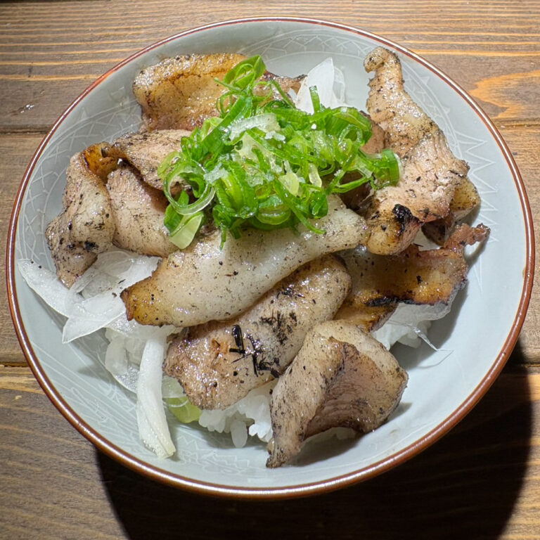 Salted pork belly rice bowl with green onions